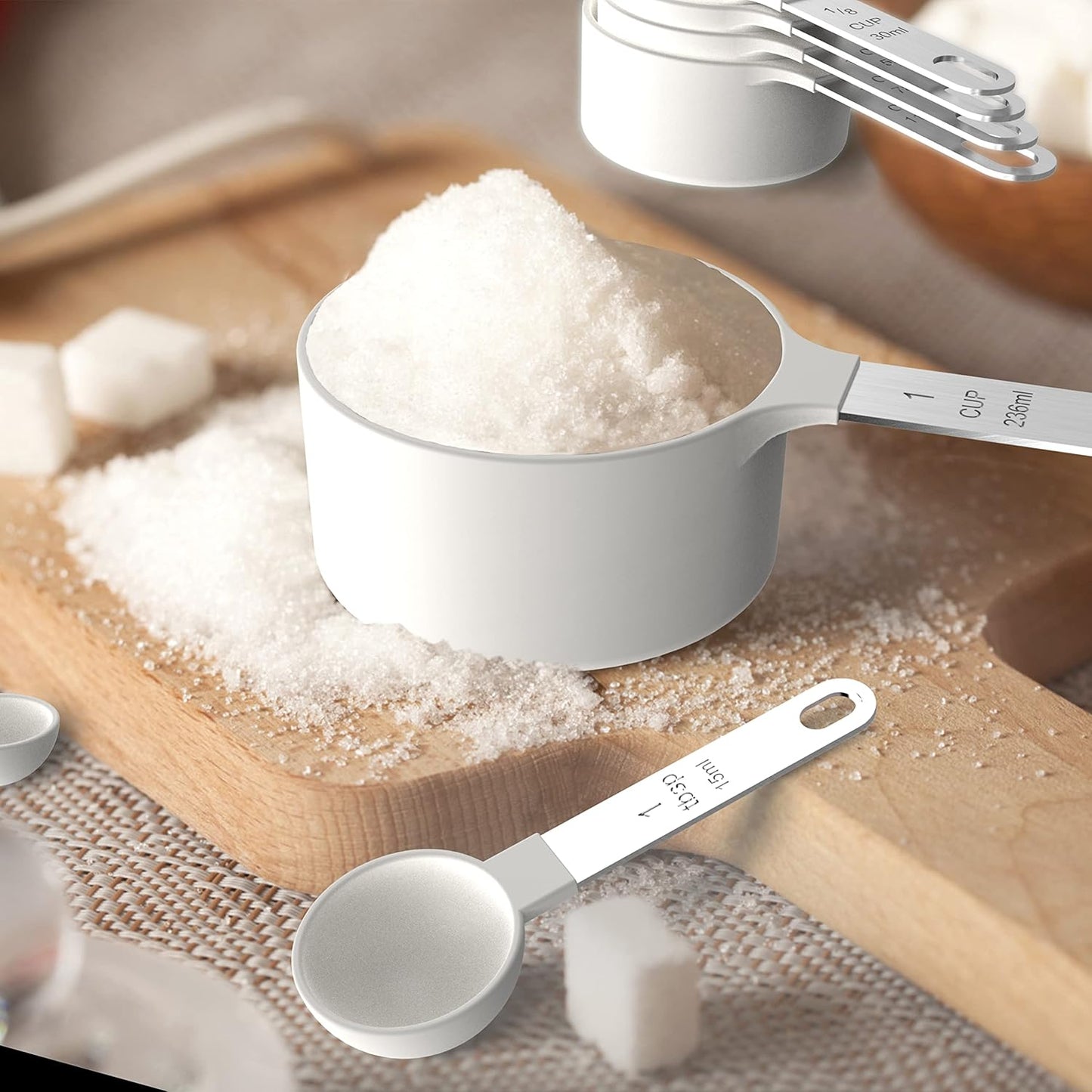 TILUCK Measuring Cups & Spoons Set, Stackable Cups and Spoons, Nesting Measure Cups with Stainless Steel Handle, Kitchen Gadgets for Cooking & Baking（white）