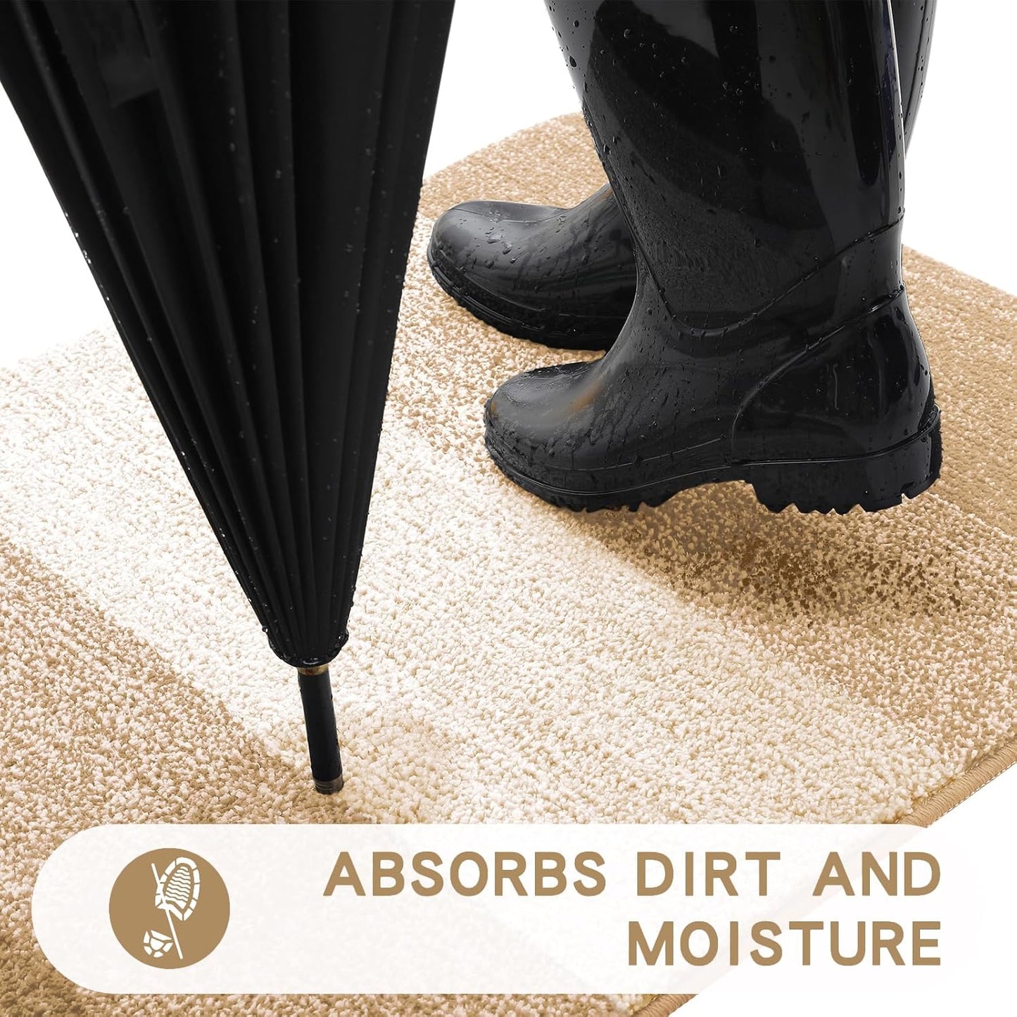 Kitinjoy Indoor Outdoor Door Mat, 48x32 Non-Slip Absorbent Dirt Trapper, Low-Profile Washable Inside Entrance Front Floor Mat, Sturdy Soft Entry Doormats for Entryway, Beige