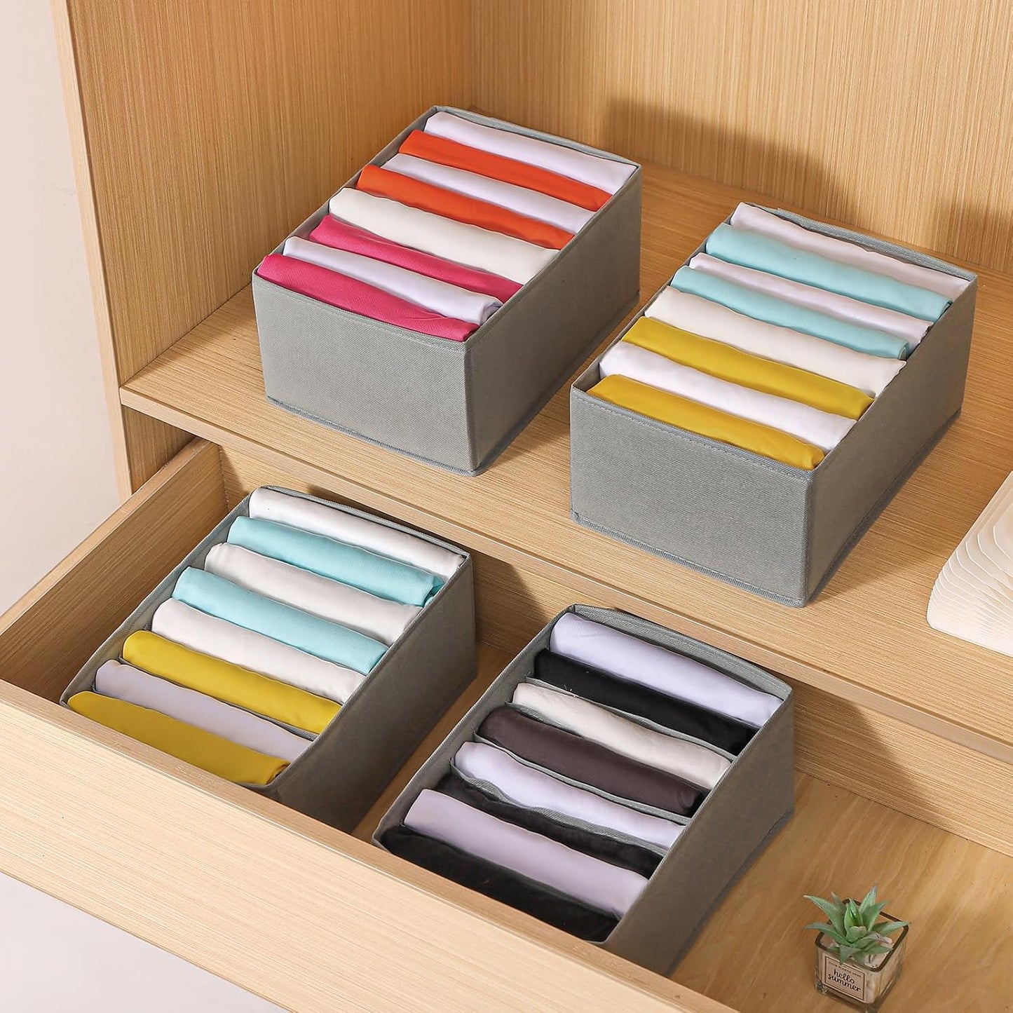 Coorganisers4 Packs T-shirt Drawer Organizers for Clothing,8 Grids Compartment Wardrobe Storage Box, Clothes Organizer for Folded Clothes, T-shirt, Legging-12.59''x9.05''x5.9