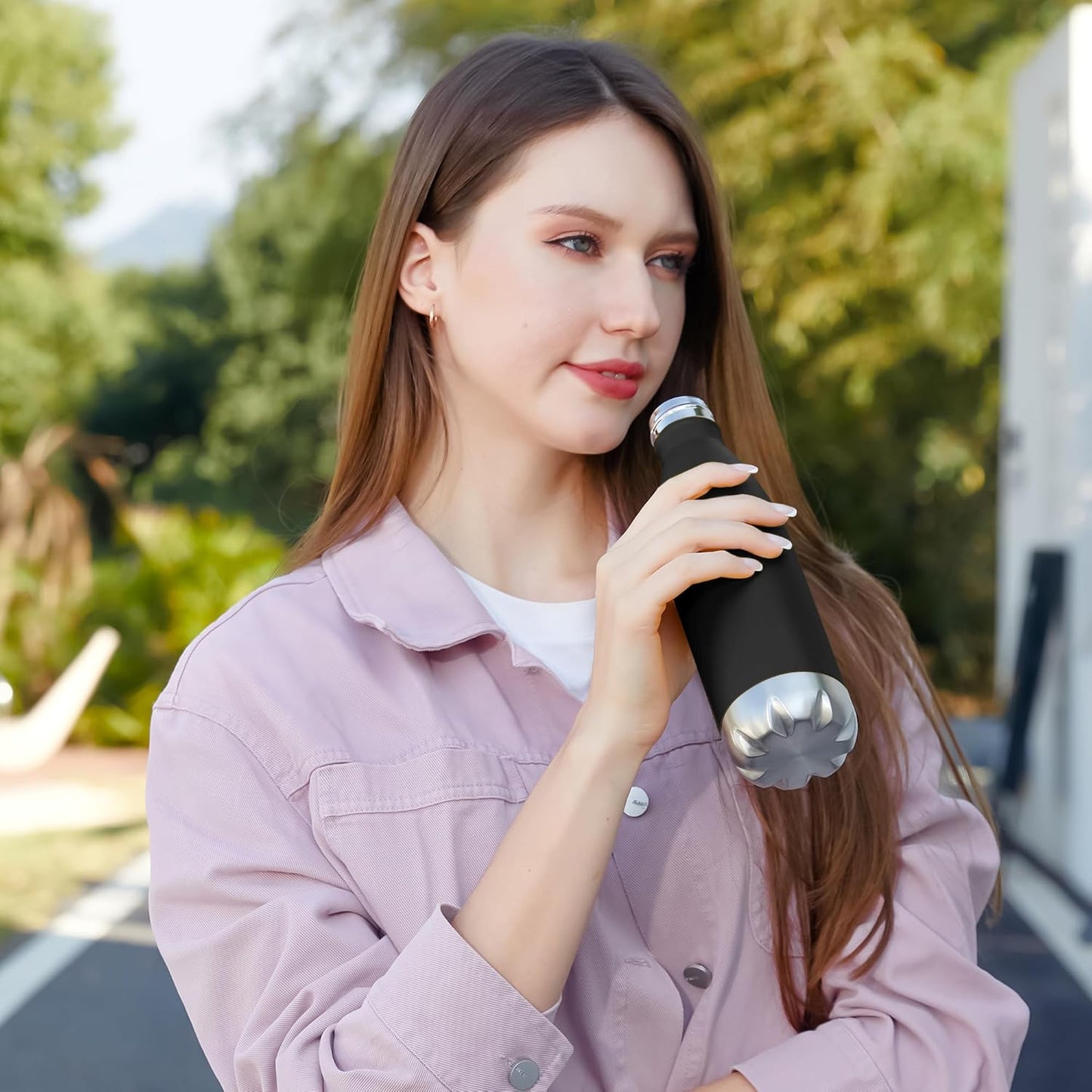 MEWAY 17oz Sport Water Bottle 12 Pack Vacuum Insulated Stainless Steel Leak-Proof Double Wall Cola Shape Water Bottle,Keep Drinks Hot & Cold (Black,12 Pack)