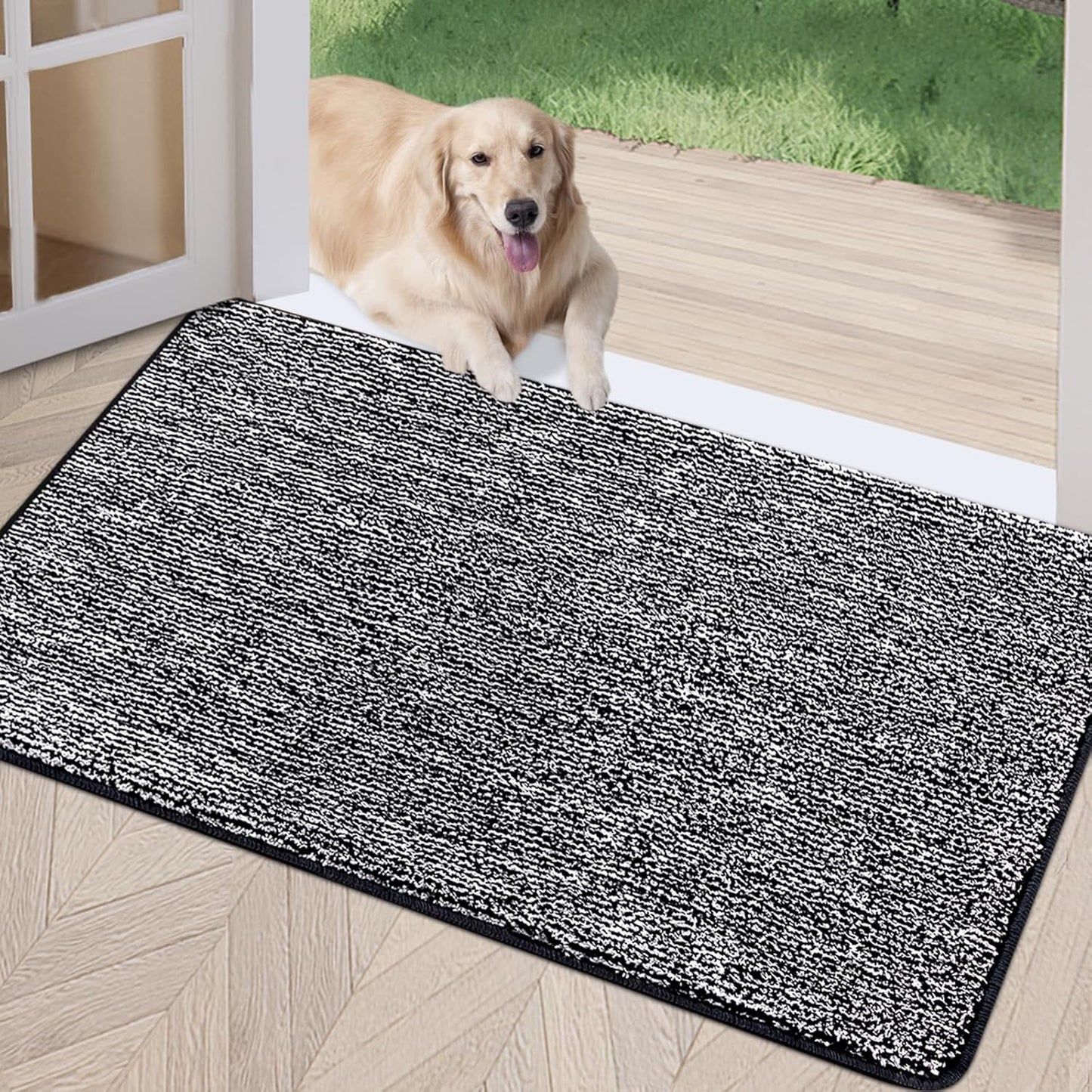REFETONE Indoor Doormat, Front Door Mat 24"x36" Absorbent Rubber Backing Non Slip Back Door Mats, Washable Low-Profile Inside Floor Mat Door Rugs for Entryway, Resist Dirt Mud Mat for Dogs, Black