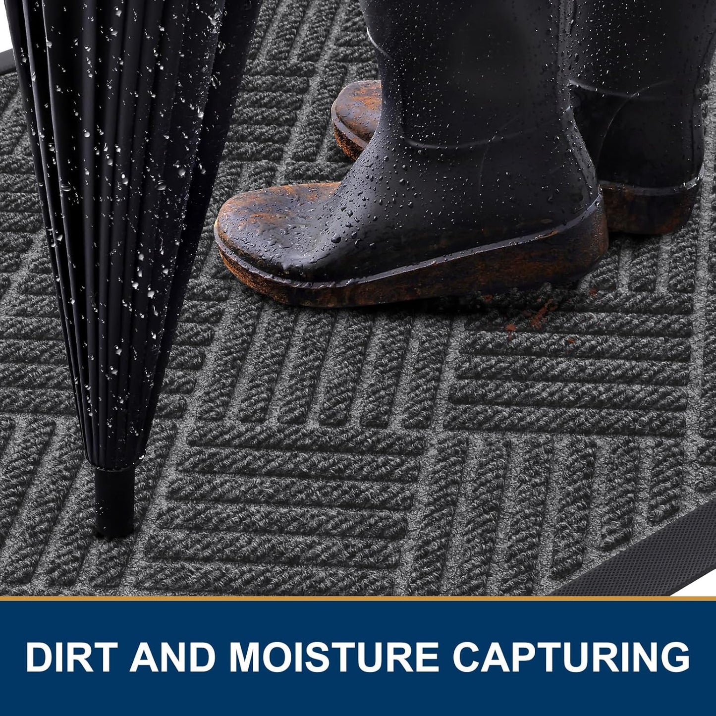 Smiry Front Door Mat Outside Entrance, Heavy Duty Outdoor Indoor Natural Rubber Doormat, Non Slip, Trap Dirt and Moisture, Easy Clean, Low Profile Patio Porch Entryway Mat, 29.5x17, Light Grey