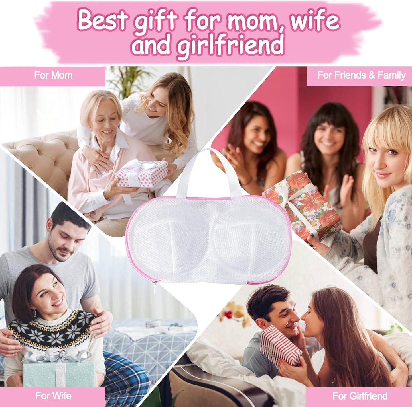 8 Pcs Bra Wash Bags for Laundry - Lingerie Mesh Bag Set Underwear Brassiere for Washing Machine With Zipper for Women Delicates Pink (32A-36C Cup)