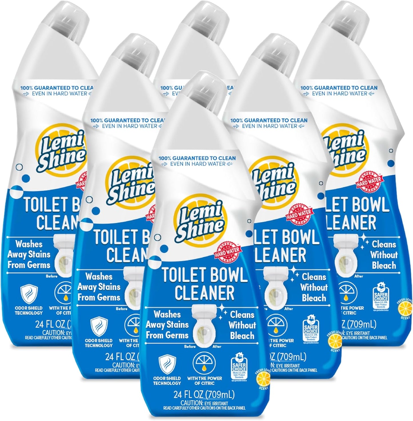 Lemi Shine Toilet Bowl Cleaner - Bleach-Free Toilet Cleaner - Removes Tough Stains and Odor - 24 fl oz (6 Pack)