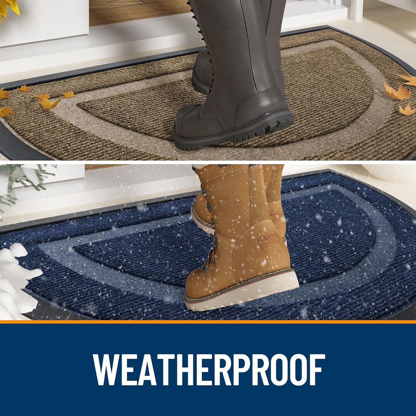 OLANLY Half Circle Door Mat Indoor Outdoor Entrance Welcome, Waterproof All-Season, All-Weather Doormat, Sturdy Natural Rubber, Low Profile, Easy Clean Patio Porch Entryway Mat, 29.5x17, Wine Red