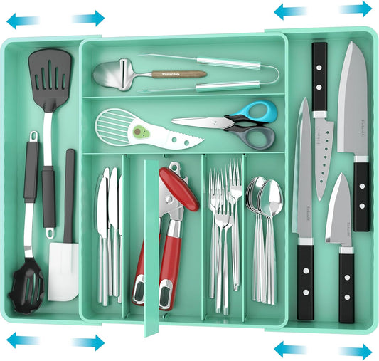 Simple Houseware Expandable Kitchen Drawer Flatware Organizer, Turquoise