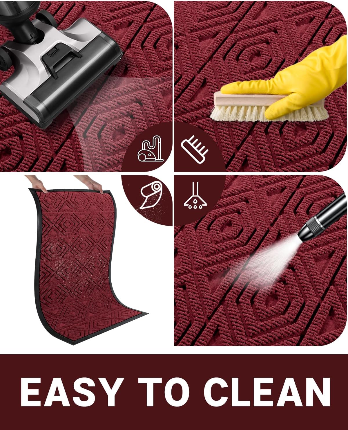 Yimobra Door Mat, Outdoor Indoor Entrance Welcome Mat, Heavy Entry Front Door Mat, Stain & Fade Resistant, Low Profile, Sturdy Rubber, Easy Clean Patio Floor Mat, Waterproof, 47 x 24, Wine Red