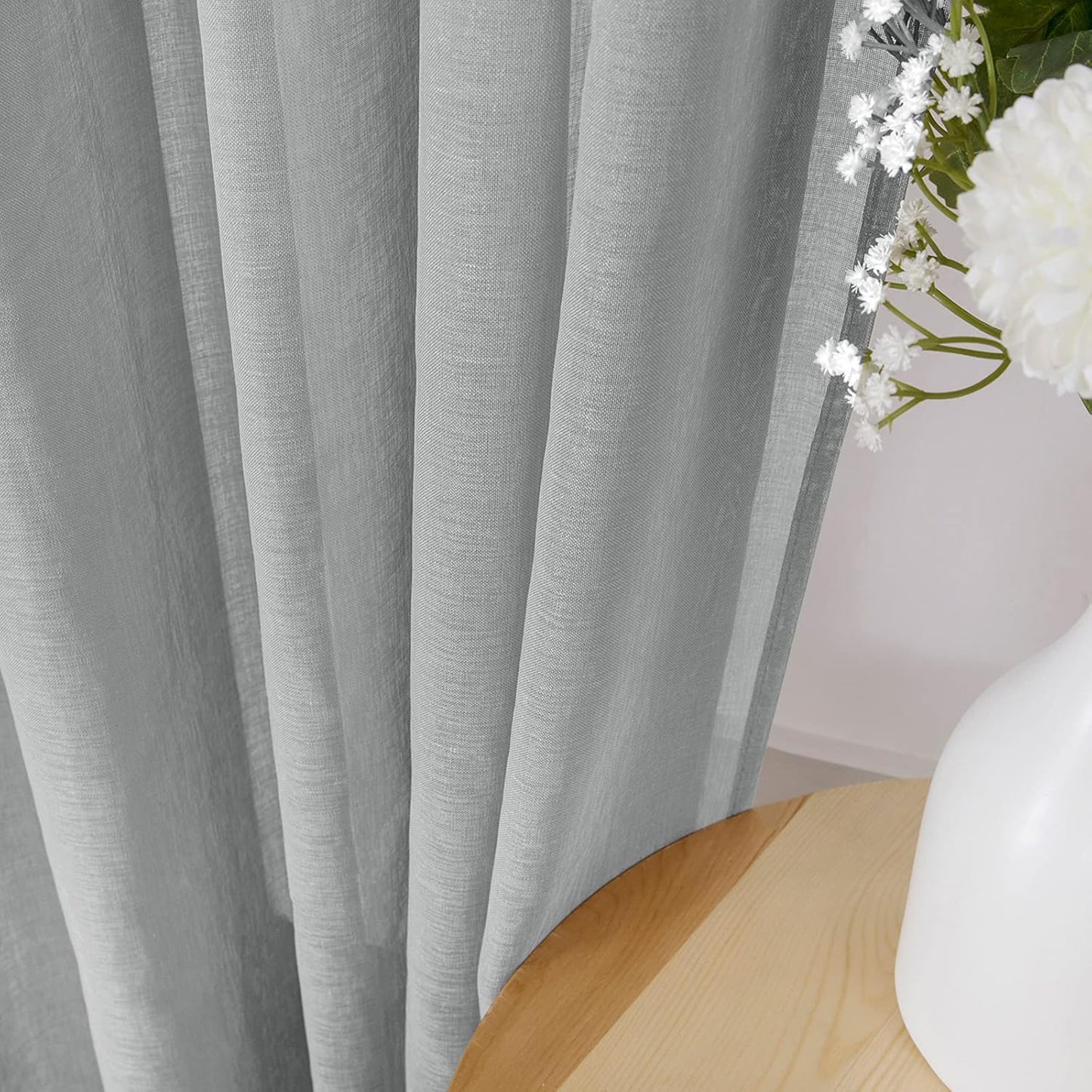 Tollpiz Short Sheer Curtain Linen Textured Living Room Curtains Sheer Light Filtering Rod Pocket Voile Curtain for Bedroom, 42 x 54 inches Long, Silver Grey, Set of 2 Panels