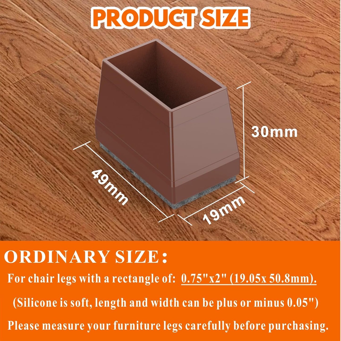 Rectangle Chair Leg Protectors for Hardwood Floors,16 PCS Silicone Covers to Protect Wood Tile Floors Felt Pads Furniture Leg Caps Reduce Noise. Easy to Move.(Brown,0.75 x 2 Inch,Rectangle)