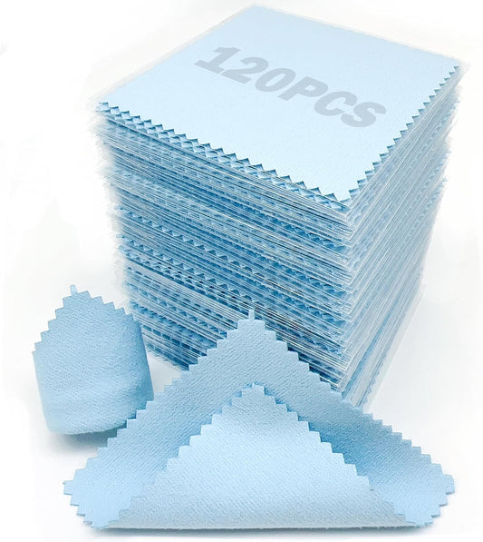 XIAOXINGYUN 120 PCS Jewelry Cleaning Cloth Jewelry Polishing Cloths Individually Wrapped Silver Cleaning Cloth for Jewelry Sterling Silver, Gold, Platinum,Coins, Watch (3.15 x 3.15 Inches)