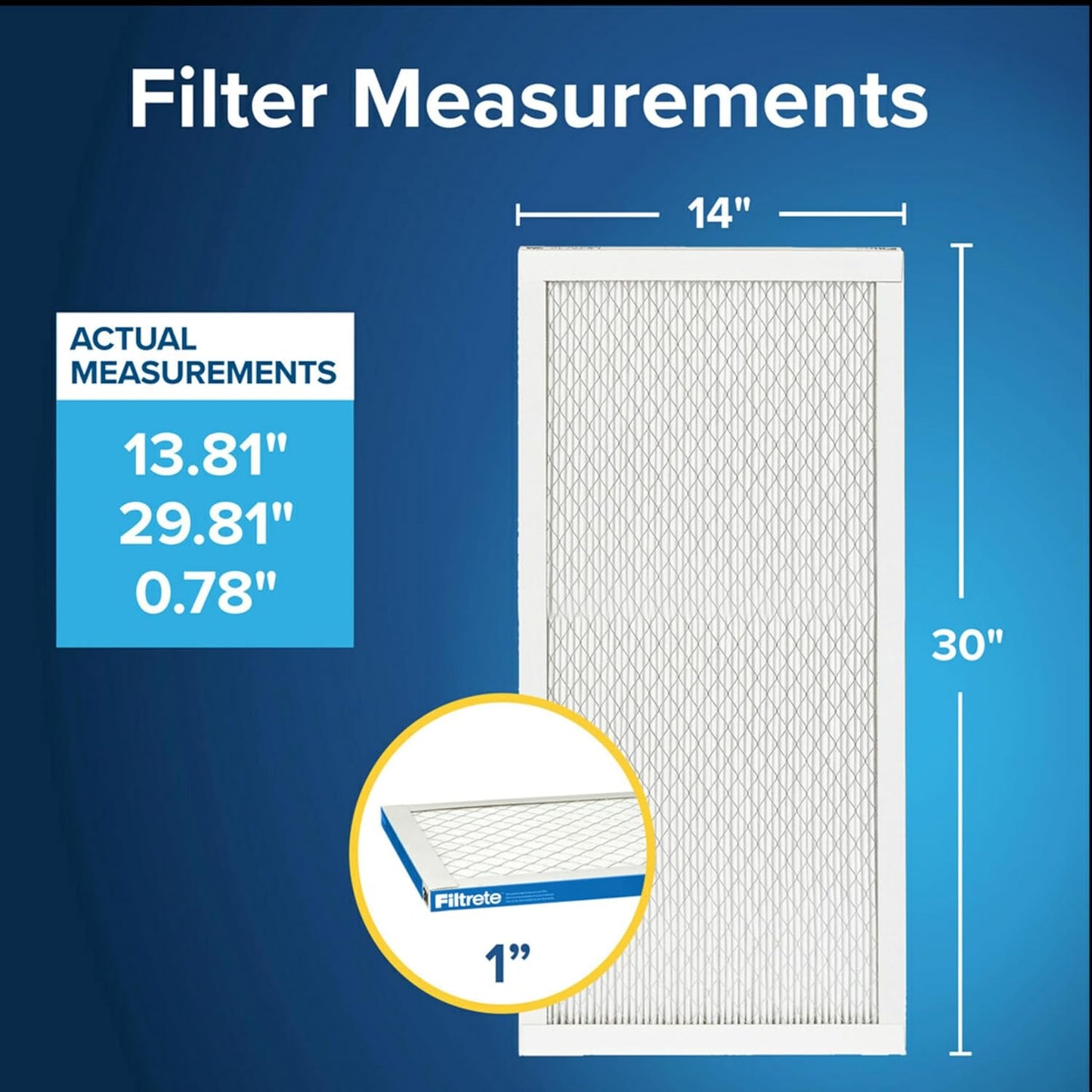 Filtrete 14x30x1 AC Furnace Air Filter, MERV 13, MPR 1900, Premium Allergen, Bacteria & Virus Filter, 3-Month Pleated 1-Inch Electrostatic Air Cleaning Filter, 6-Pack (Actual Size 13.81x29.81x0.78 in)