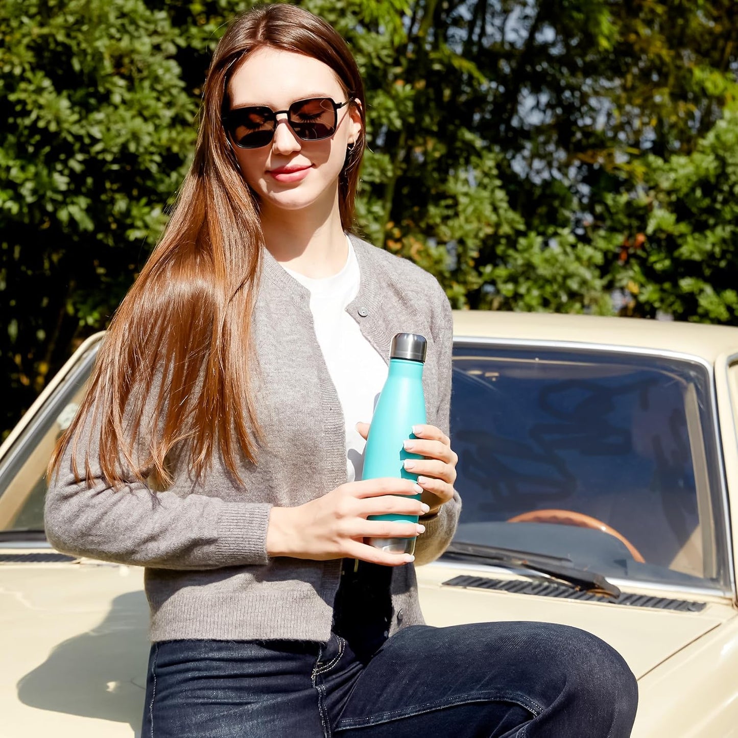 MEWAY 17oz Sport Water Bottle Vacuum Insulated Stainless Steel Leak-Proof Double Wall Cola Shape Water Bottle,Keep Drinks Hot & Cold(Light Blue,1 Pack)