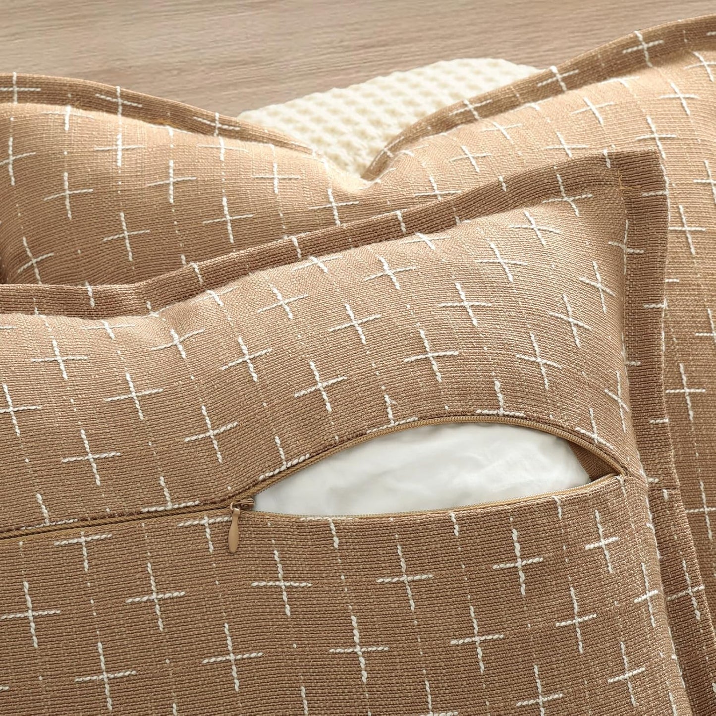 ZWJD Throw Pillow Pillow Covers 26x26 Set of 2 Soft Polyester Textured Pillow Covers with Stylish Flange Edge Cozy Farmhouse Throw Pillows for Couch Bed Sofa Living Room