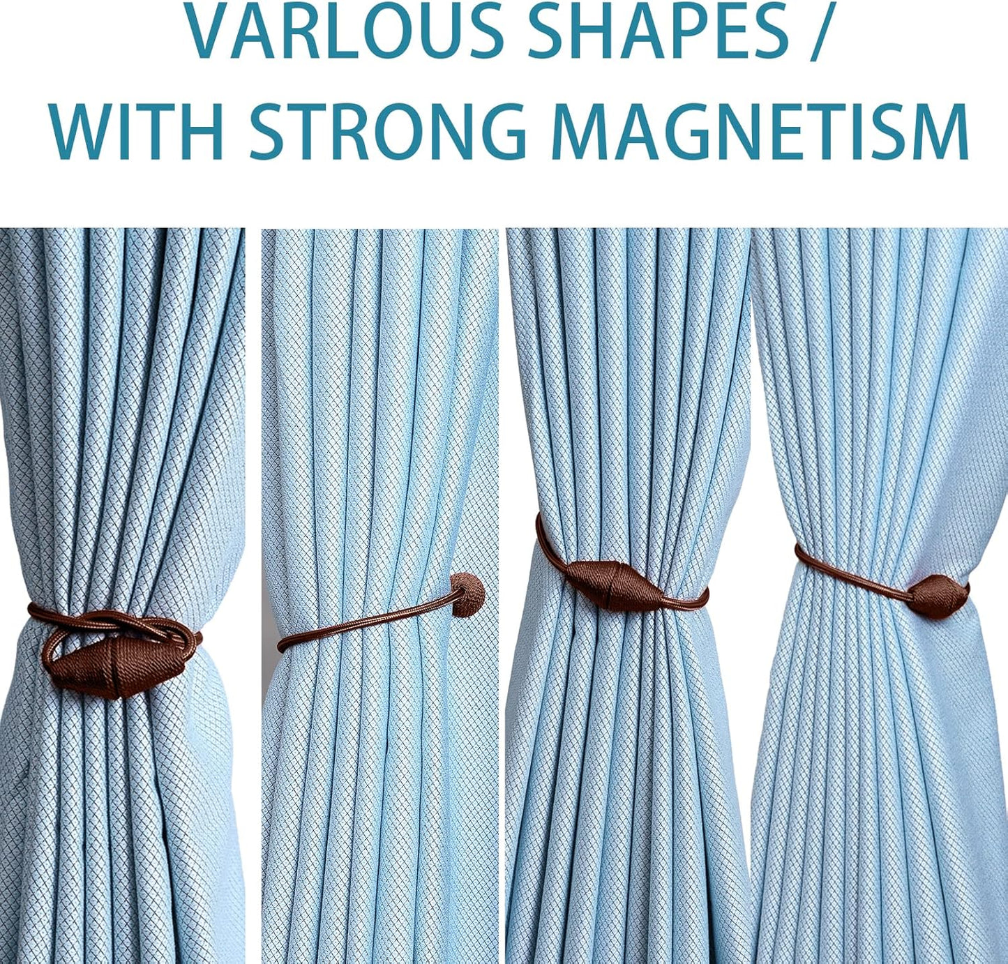 2 PCS Magnetic Curtain Tiebacks, European Style Convenient Drape Tie Backs Holdbacks for Thin or Thick Home & Office Window Draperies, No Tools Required (Dark Coffee)