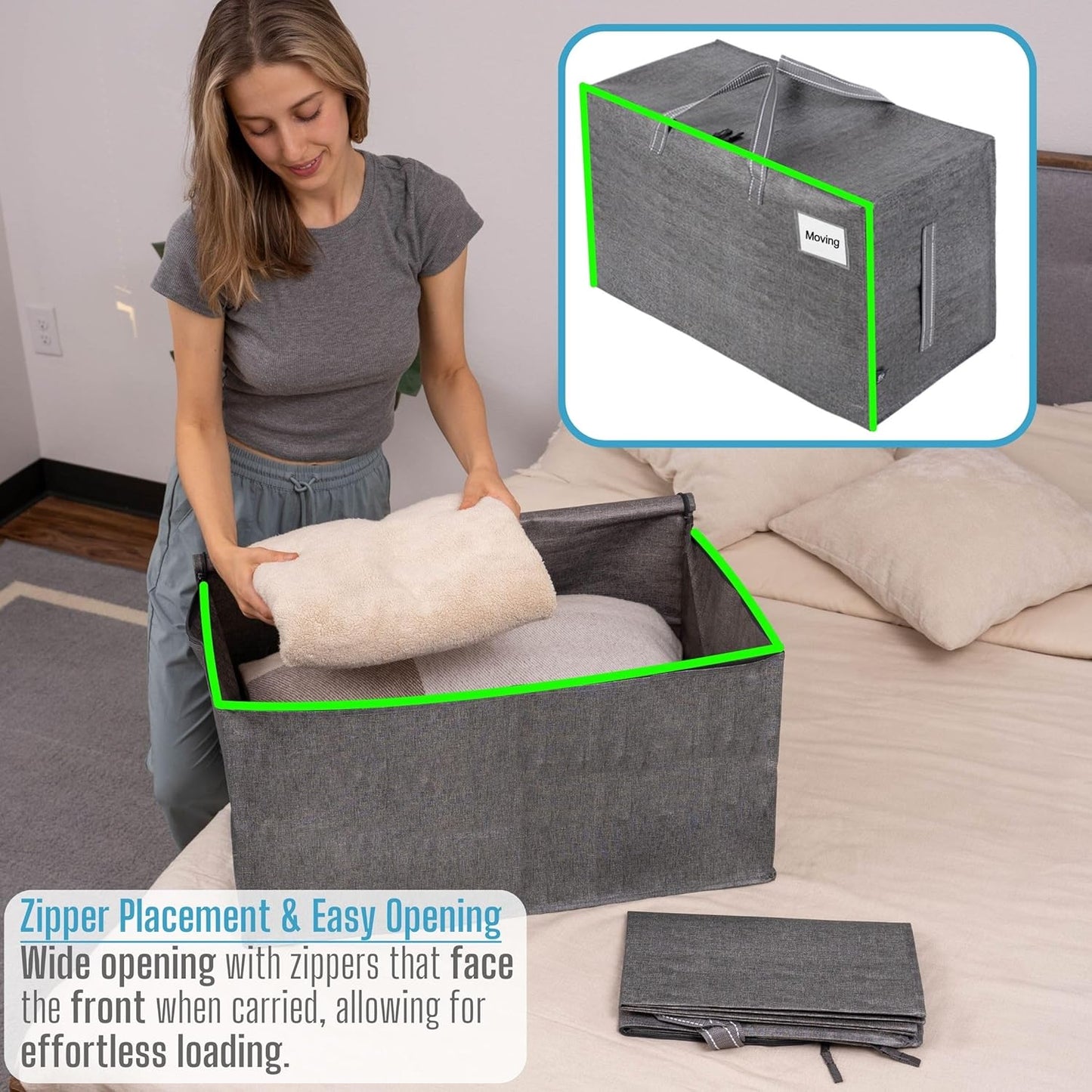 VENO 10 Pack Moving and Storage Bags, Heavy Duty, Alternative to Moving Boxes, Large Packing Totes Supplies for College Dorm Room with Zipper for Clothes, Wide Open Design (Dark Gray, 10 Pack)