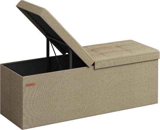 SONGMICS Mazie Collection - 43 Inches Storage Ottoman, Foldable Storage Bench with Flipping Lid, 660 lb Load Capacity, for Entryway, Living Room, Bedroom, Camel Brown ULSF076K01