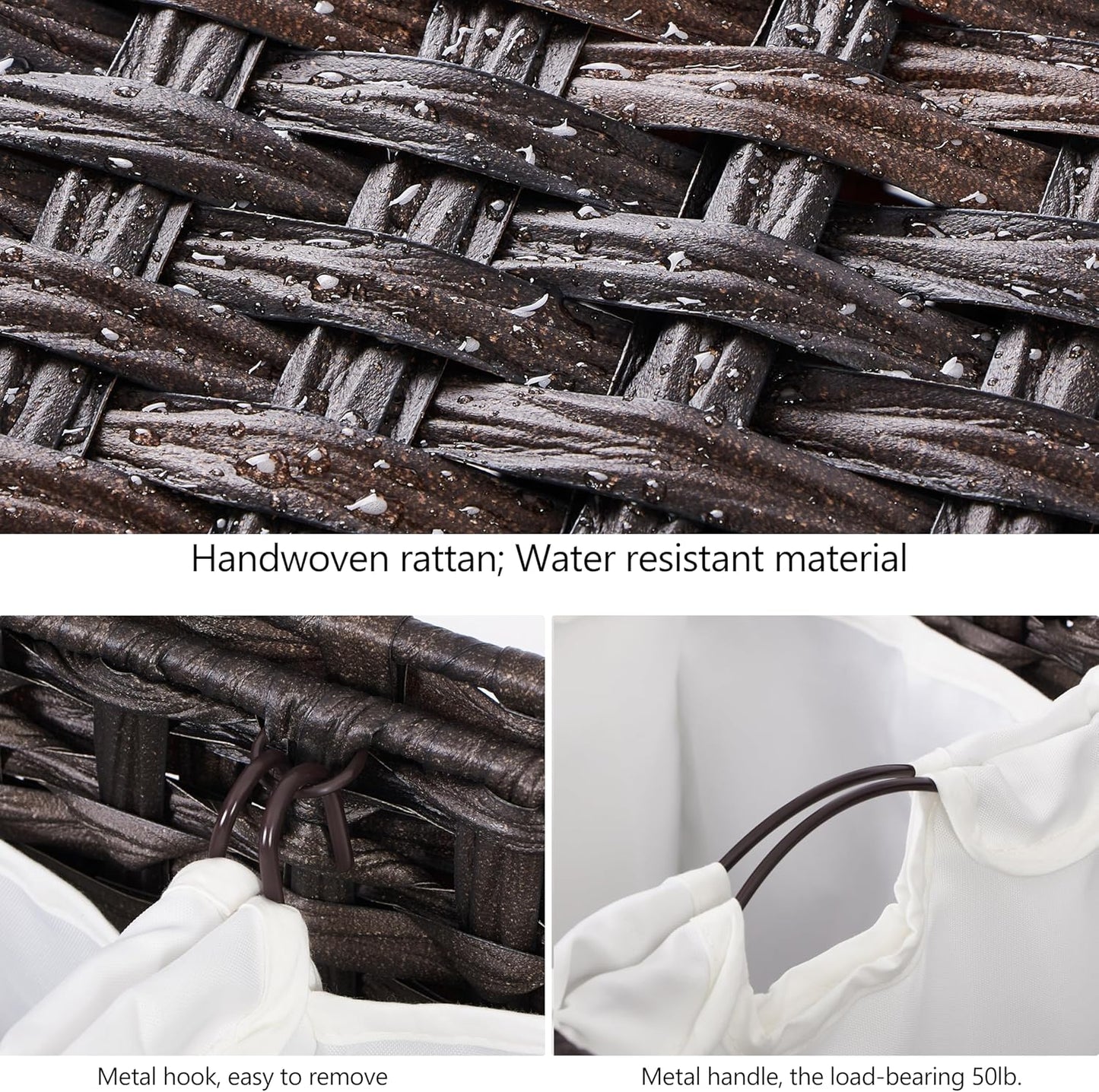 Laundry Hamper with 4 Removable Liner Bags; 176L Handwoven Rattan Laundry Basket with Lid & Heightened Feet; Clothes Hamper with Side Handles (Brown)