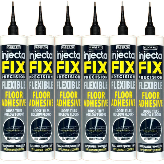 Precision 300ml from Floor-Fix Pro - Fix Loose Tiles - for Loose & Hollow Tiles, Wood, LVT & Laminate - Includes 1.9mm Syringe Tip - Adjustable to 6mm + Anti-Clog Performance (Pack of 6)