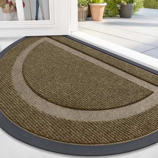OLANLY Half Circle Door Mat Indoor Outdoor Entrance Welcome, Waterproof All-Season, All-Weather Doormat, Sturdy Natural Rubber, Low Profile, Easy Clean Patio Porch Entryway Mat, 59x35, Brown