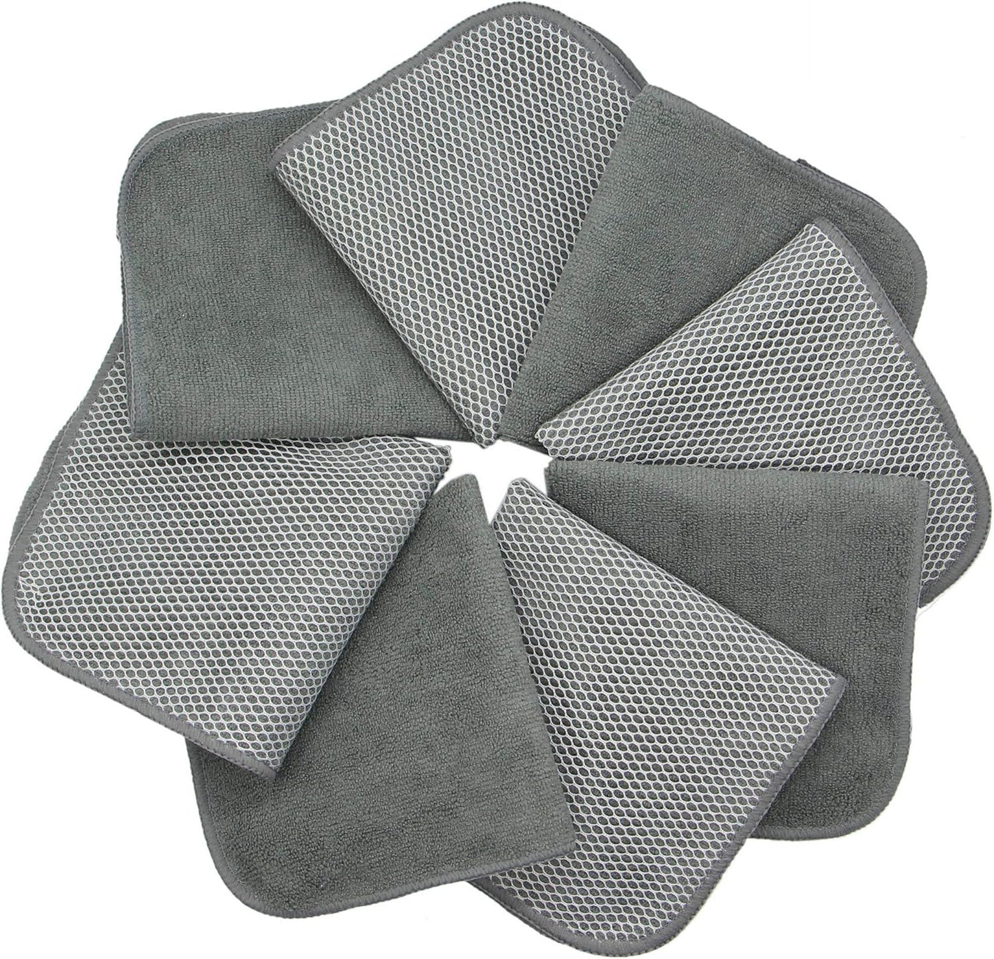 Microfiber Dish Cloths Fast Drying Kitchen Cleaning Cloth Dish Rags Dust Cloths Ultra Absorbent Lint Free Washcloths with Poly Scrub Side 12inch x 12inch 8 Pack (Gray)