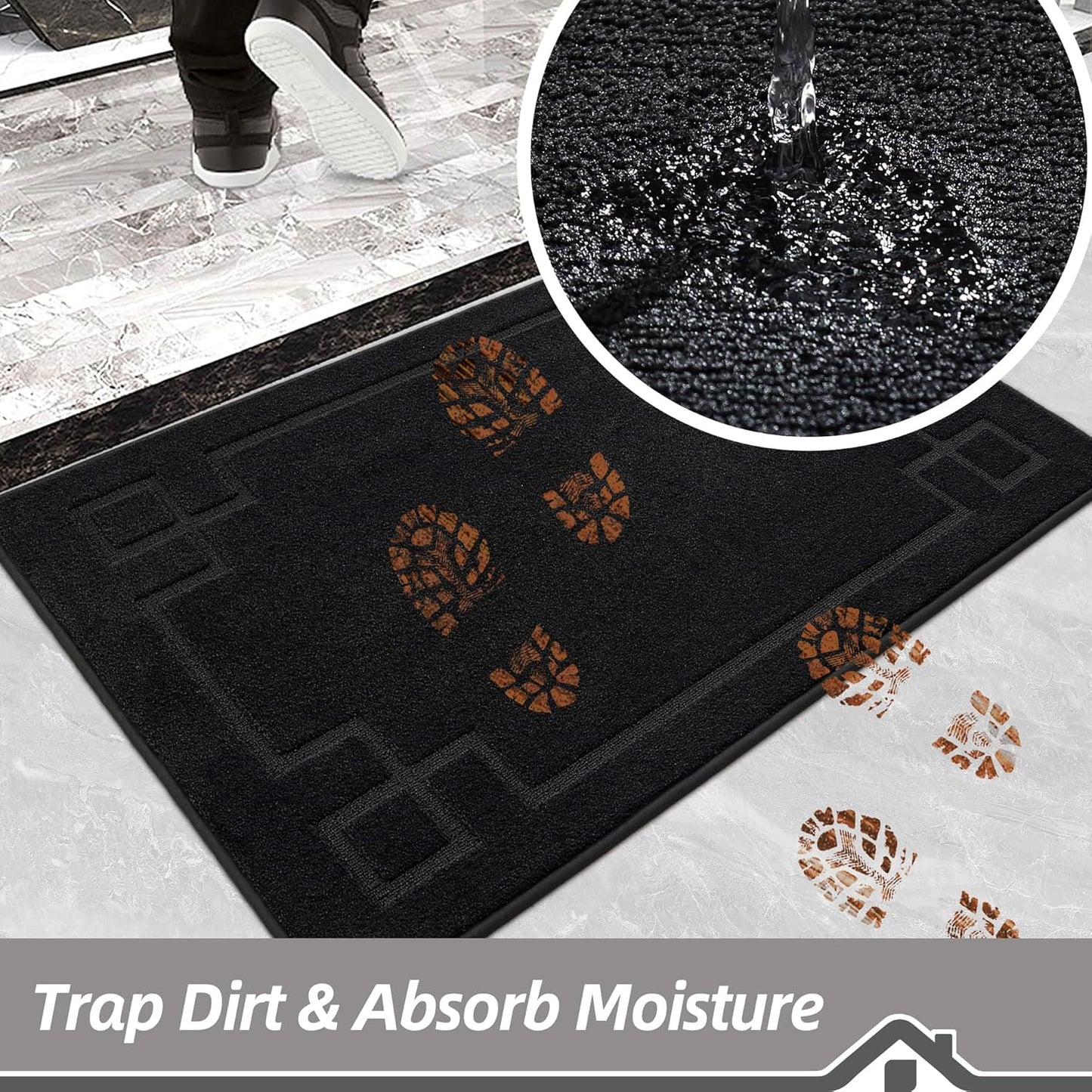 BEQHAUSE Door Mat 32" x 48", Non-Slip Door Mats Indoor Entryway Rugs Washable Low-Profile Absorbent and Stain Resist Floor Mats, Dog Door Mat for Front Back Door, Muddy Wet Shoes & Paws, Black