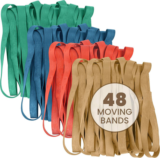kitchentoolz 48 Pack Mover Bands – Extra Large Rubber Bands for Furniture & Moving Blankets – Heavy-Duty Stretch Bands in 4 Sizes (25", 30", 36", 42") – Secure Drawers, Doors & Covers During Moving & Storage