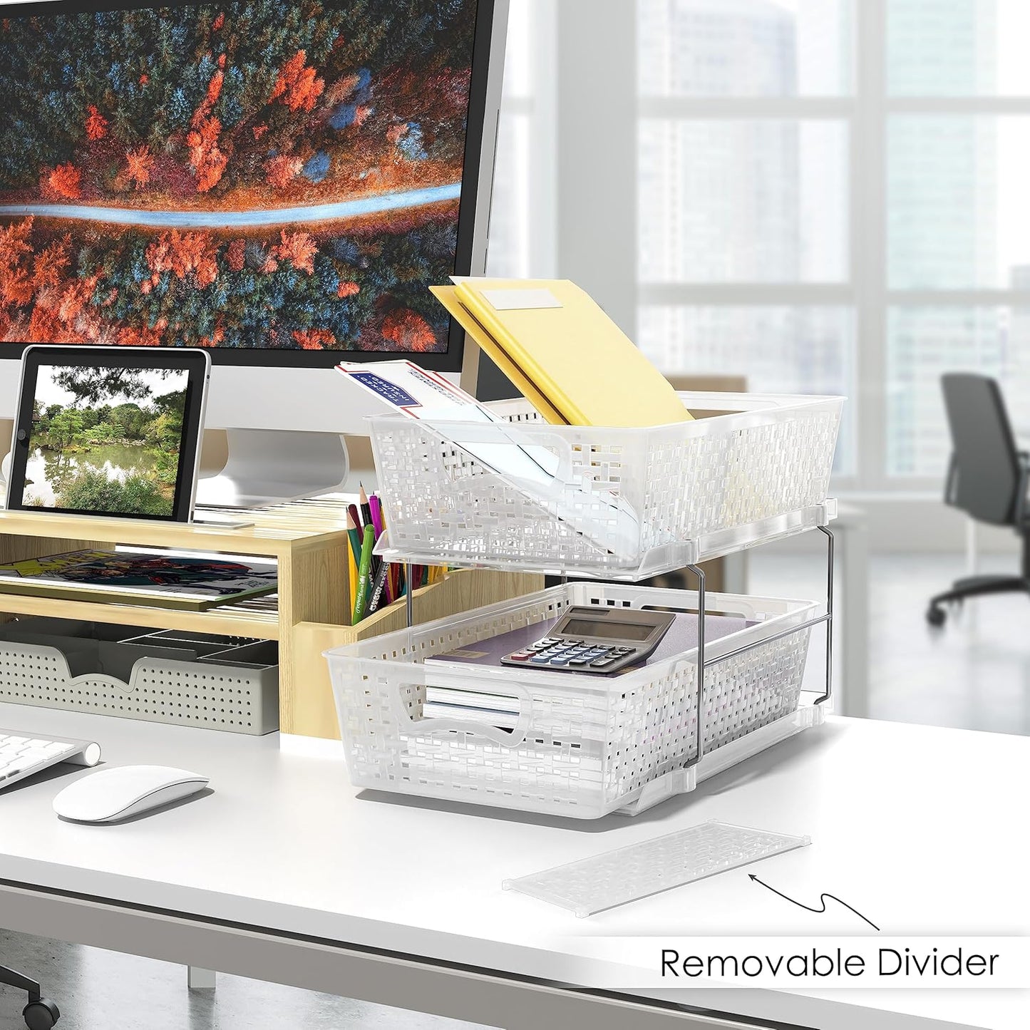 Simple Houseware 2 Tier Bathroom Organizer Tray Pull-Out Sliding Drawer/Under-Sink Storage, Clear