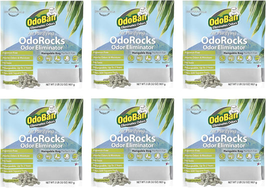 OdoBan Air Purifying OdoRocks Natural Odor Eliminator Made from Natural Volcanic Rocks, Made in the USA, Fragrance Free, 6-Pack, 2 Pounds Each