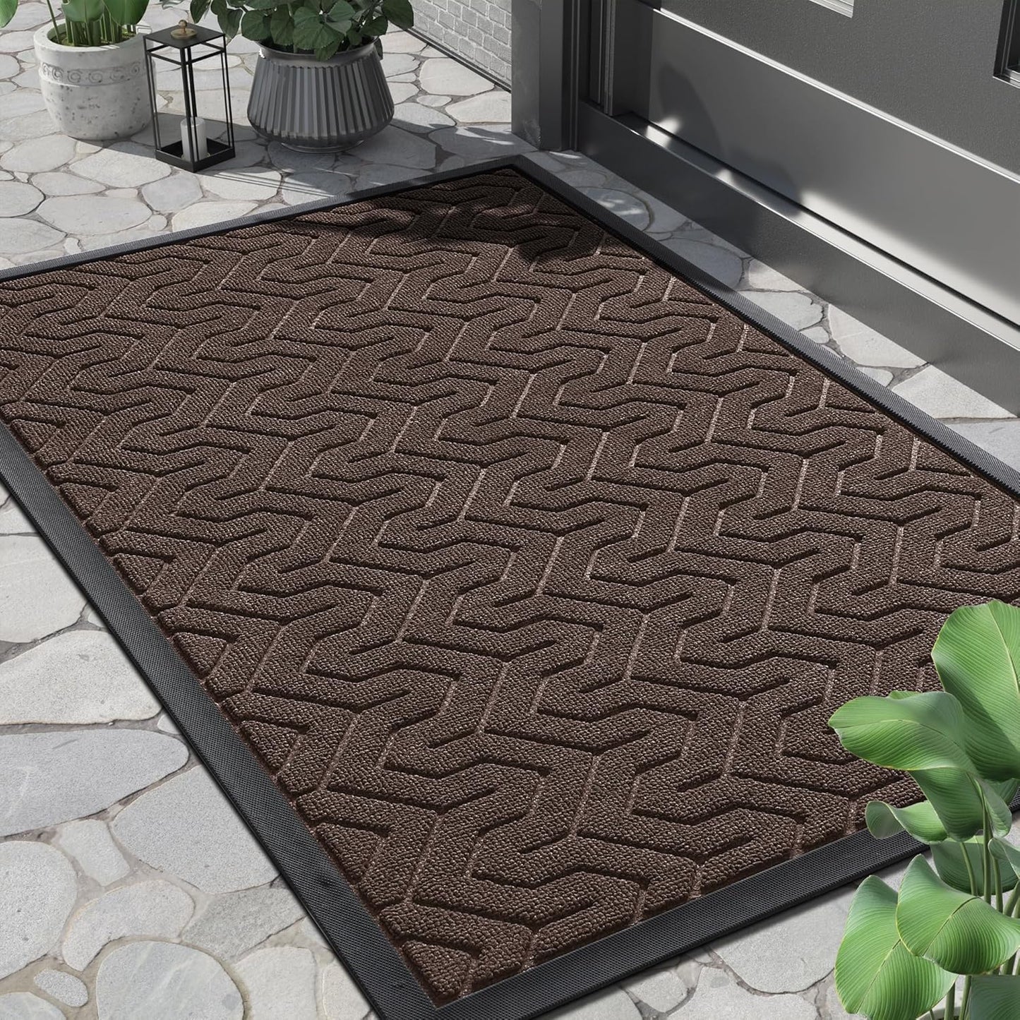 Yimobra Front Door Mat Outside Entrance 29.5x17, Waterproof Heavy Duty Outdoor Mats for Front Door, Non Slip Rubber Entry Mat for Garage Patio, Brown