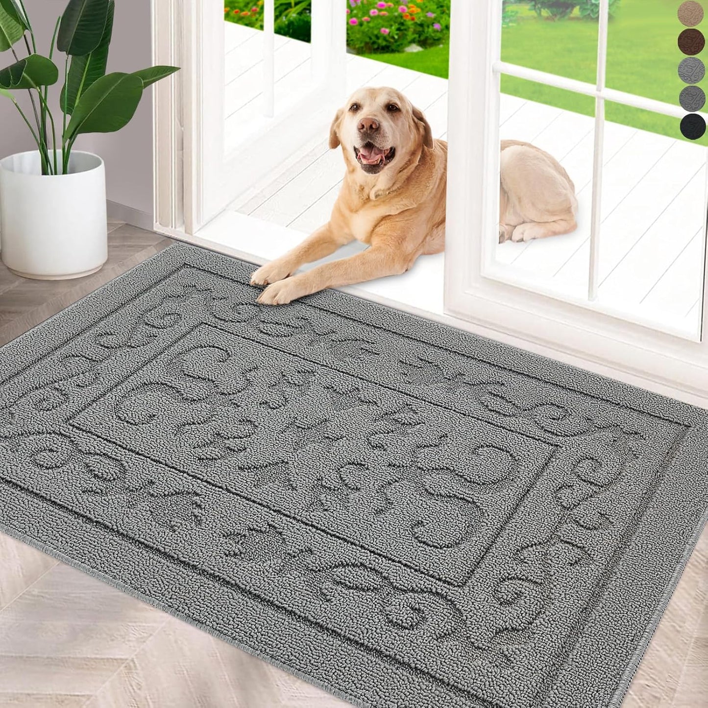 FONEYI Indoor Door Mat 20" x 32", Dirt Trapper Door Mats Non-Slip Entryway Rugs Washable, Absorbent Resist Dirt Welcome Mat, Low Profile Inside Floor Mats for Front Back Door and Entryway, Light Grey