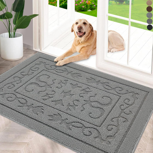 FONEYI Indoor Door Mat 32" x 48", Dirt Trapper Door Mats Non-Slip Entryway Rugs Washable, Absorbent Resist Dirt Welcome Mat, Low Profile Inside Floor Mats for Front Back Door and Entryway, Light Grey