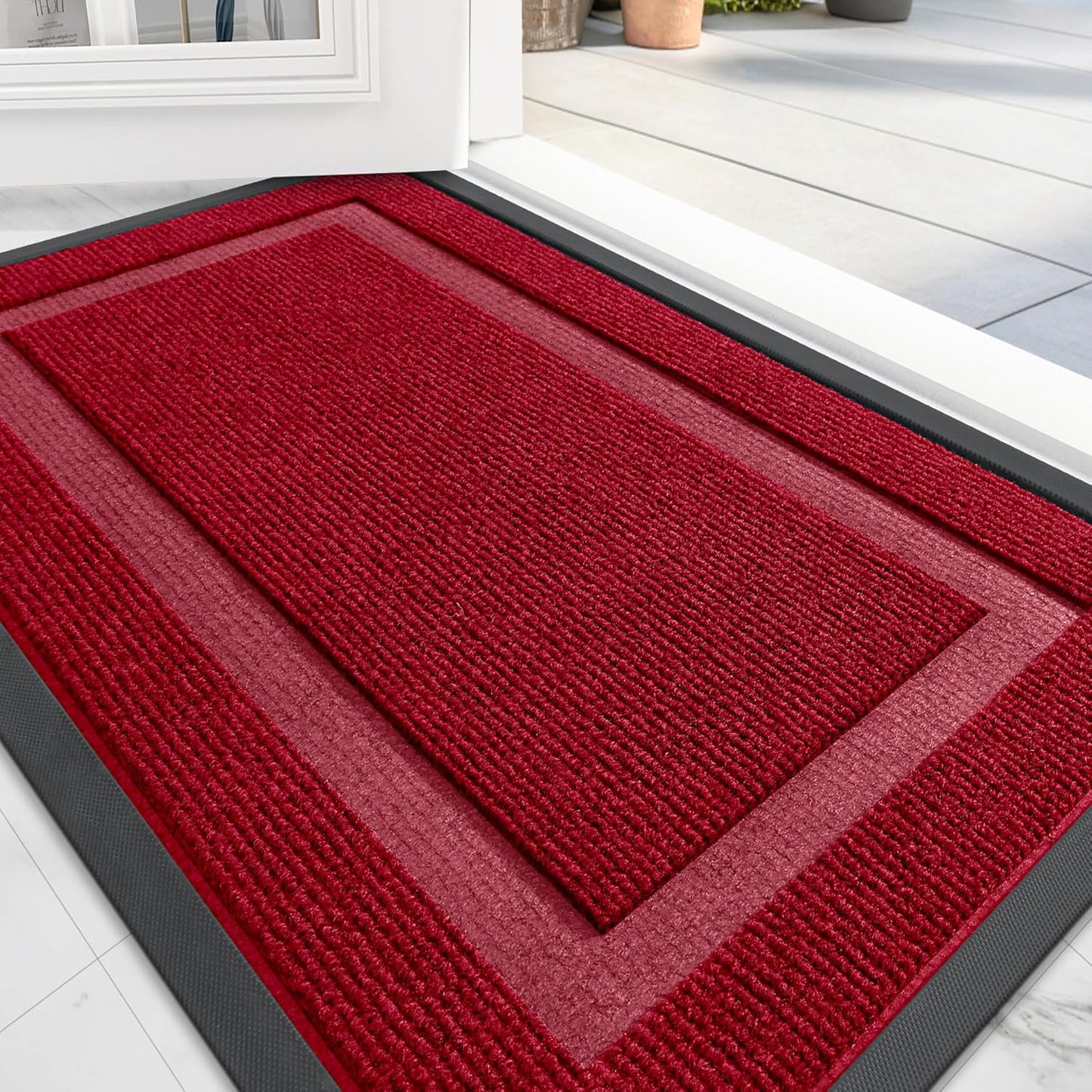 OLANLY Front Door Mat Indoor Outdoor Entrance, Waterproof All-Season, All-Weather Doormat, Sturdy Natural Rubber, Fade Resistant, Low Profile, Easy Clean Patio Porch Entryway Mat, 47x32, Wine Red