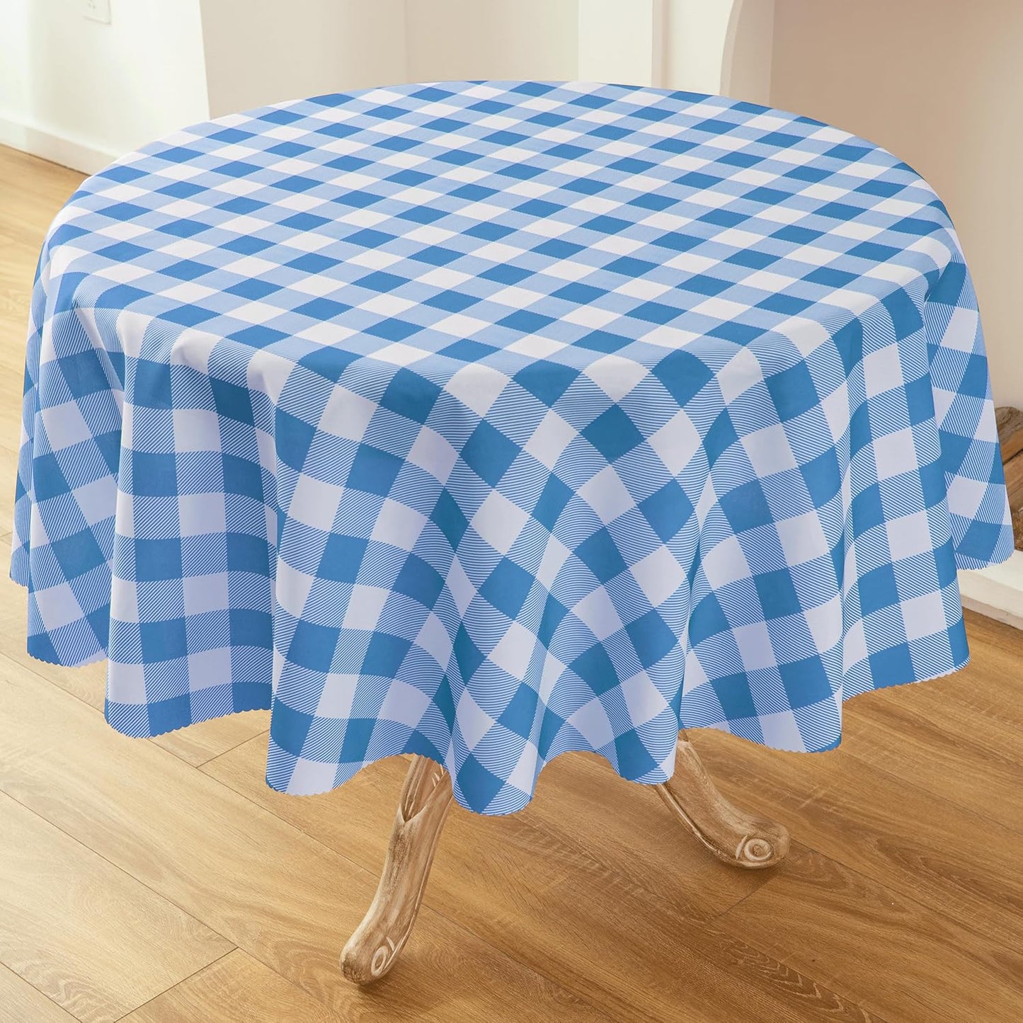 Waterproof Plaid Tablecloth Fabric - Round 58 Inch Classic Gingham Checker Table Cloth for Indoor/Outdoor Use - Buffalo Table Cover for Picnics, BBQs, and Parties