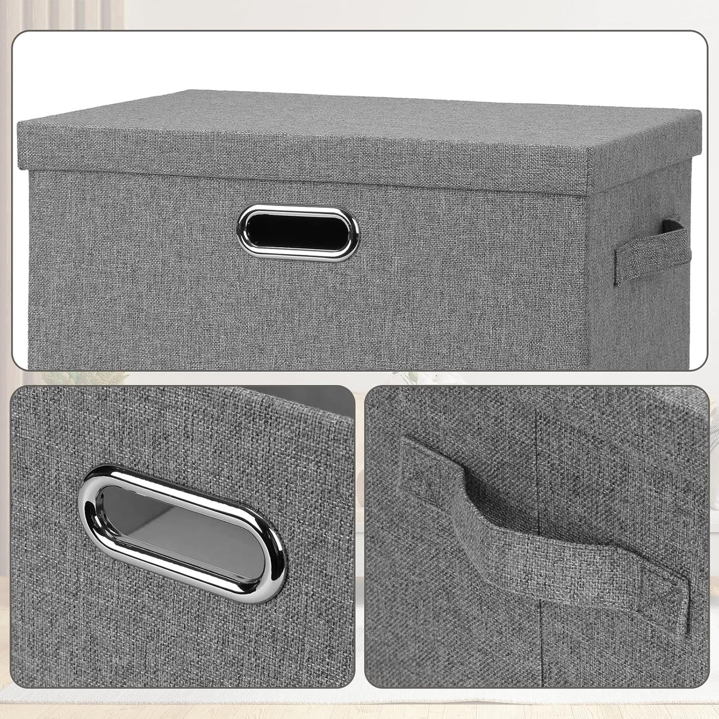Large 17" 36 Quart Collapsible Stackable Storage Bins with Lids, 1 Pack Grey Foldable Fabric Closet Storage Boxes with Lids, 4 Handles Heavy-duty Linen Cube Baskets for Bedroom