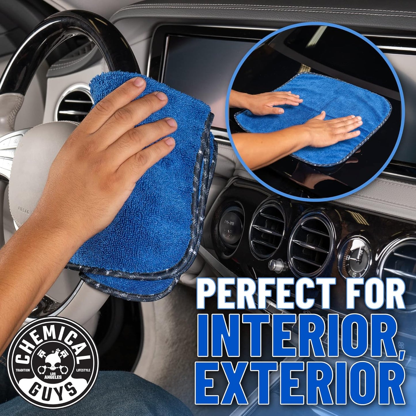 Chemical Guys MIC110024 Professional Grade Premium Microfiber Towels, Blue (16 Inch x 16 Inch) (Pack of 24) - Safe for Car Wash, Home Cleaning & Pet Drying Cloths