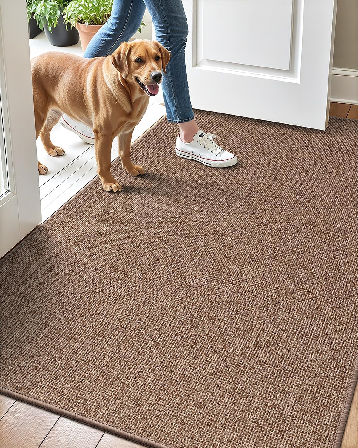 LUMI Indoor Door Mat 36"x56", Ultra Thin Low Profile Non-Slip Doormat for Home Entrance, Absorbent & Stain-Resistant Welcome Mats, Washable Entryway Mat for Front Door, Patio, Porch, Camel