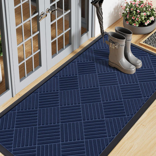 Smiry Front Door Mat Outside Entrance, Heavy Duty Outdoor Indoor Natural Rubber Doormat, Non Slip, Trap Dirt and Moisture, Easy Clean, Low Profile Patio Porch Entryway Mat, 59x23, Navy Blue