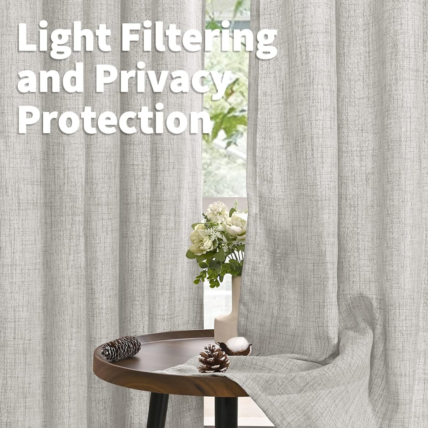 YoungsTex Light Grey Linen Curtains 63 Inch Length for Living Room, Rod Pocket Light Filtering Burlap Textured Drapes Back Tab for Bedroom Office Short Window Rustic, 2 Panels, 42 X 63 Inch