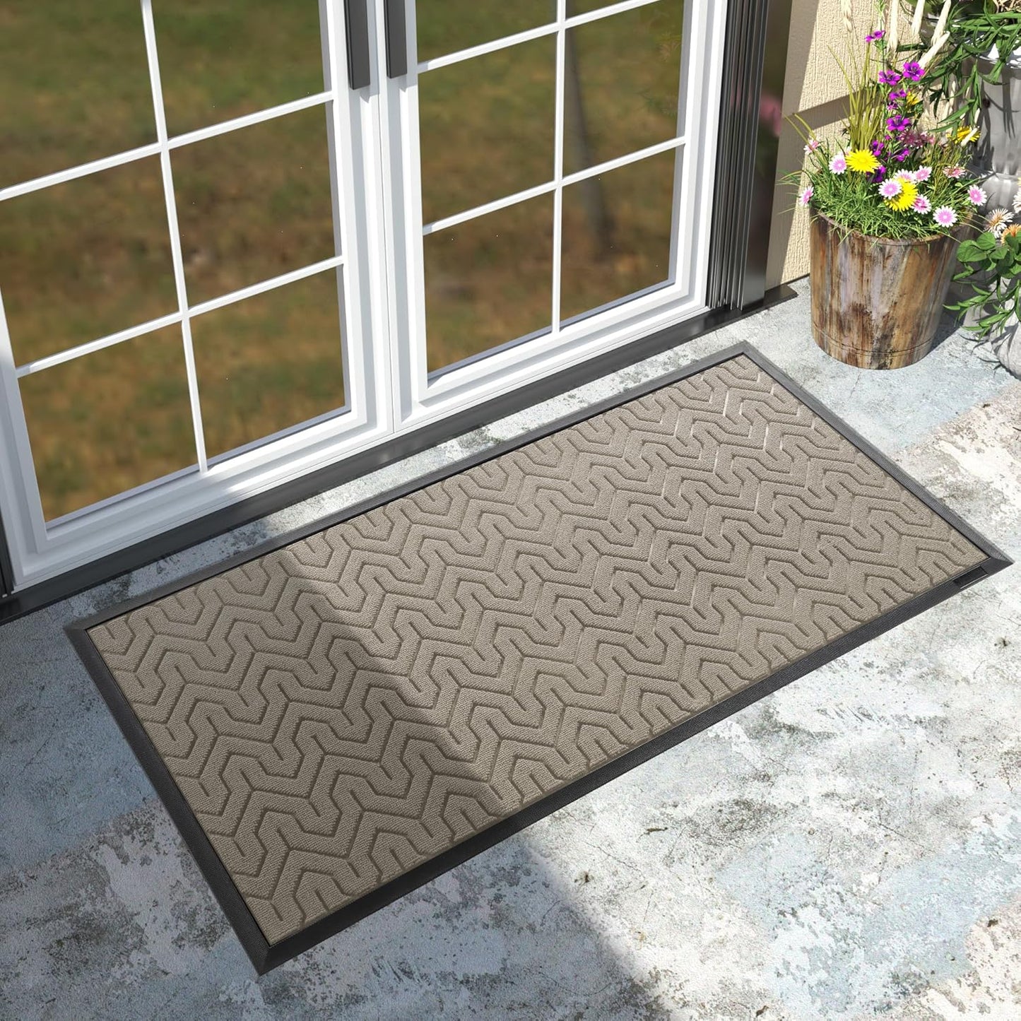 Yimobra Large Door Mat Outside Entrance 47x24, Waterproof Heavy Duty Outdoor Mats for Front Door, Non Slip Rubber Entry Mat for Garage Patio, Easy Clean, Beige