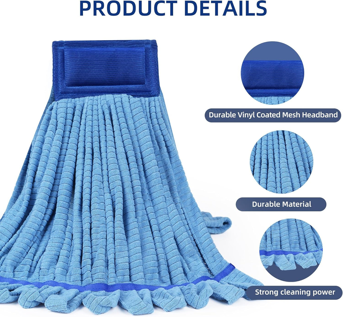 Large Microfiber Tube Mop Heads,Heavy Duty Mop Head,Highly Absorbent,Commercial Mop Head Replacement,Wet Mop Heads Replacement,for Hardwood, Tile, Laminate Floors (Blue)