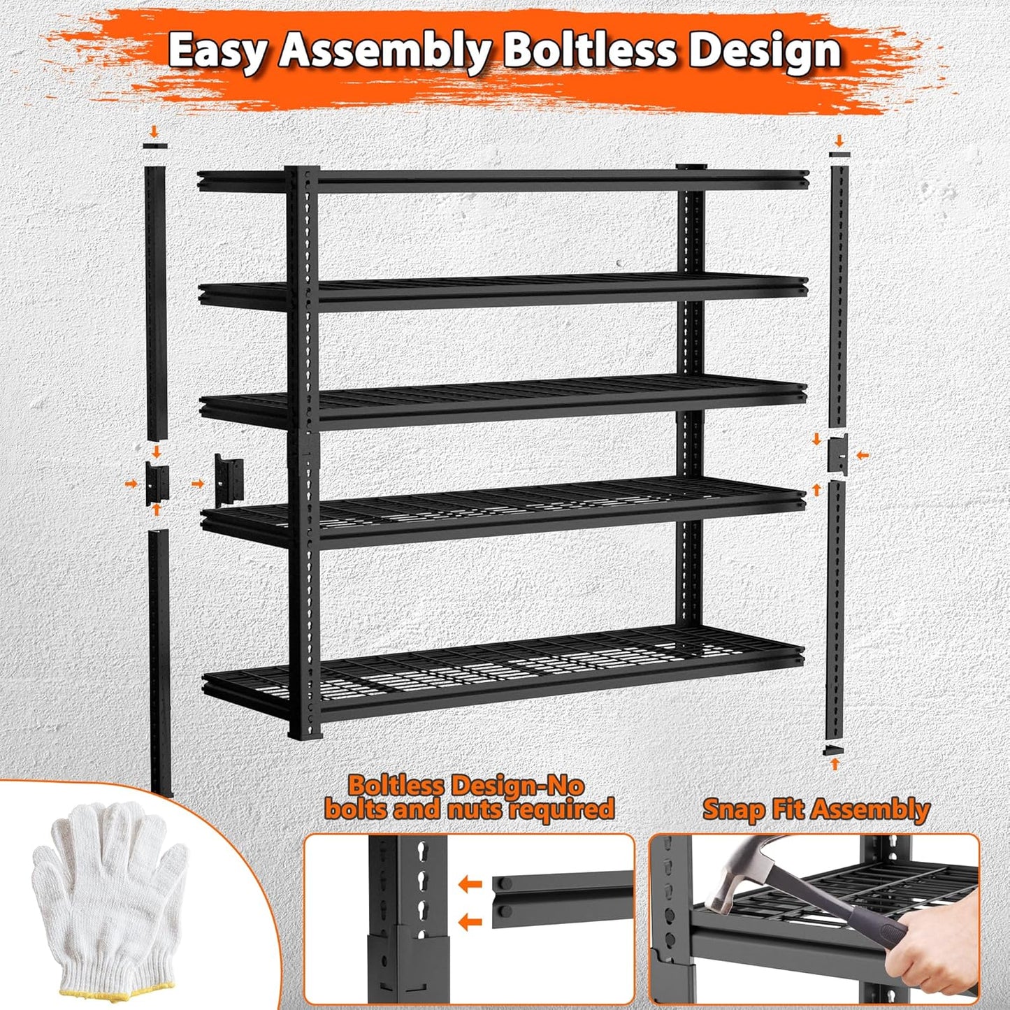 Storage Shelves Heavy Duty, 2 PCS 60" L x 24" W x 78" H Garage Wire Shelving Unit Loads 3300LBS, 5-tier Adjustable Metal Industrial Utility Shelf Rack for Kitchen, Laundry Room, Warehouse, Basement