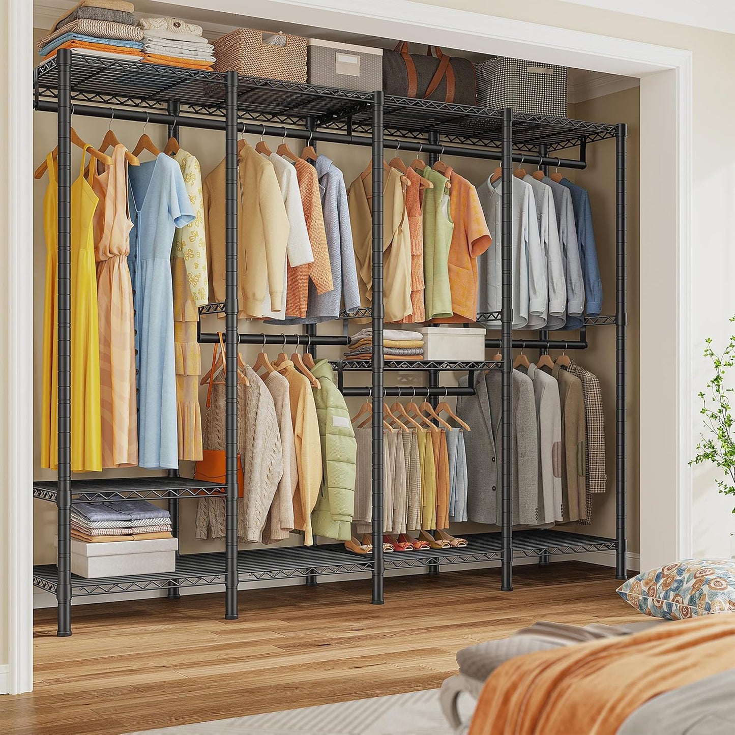 Raybee Clothes Rack Heavy Duty 1100 LBS Capacity Clothing Racks for Hanging Clothes Adjustable Garment Rack,17.7" D x 75.8" W x 76.9" H Black