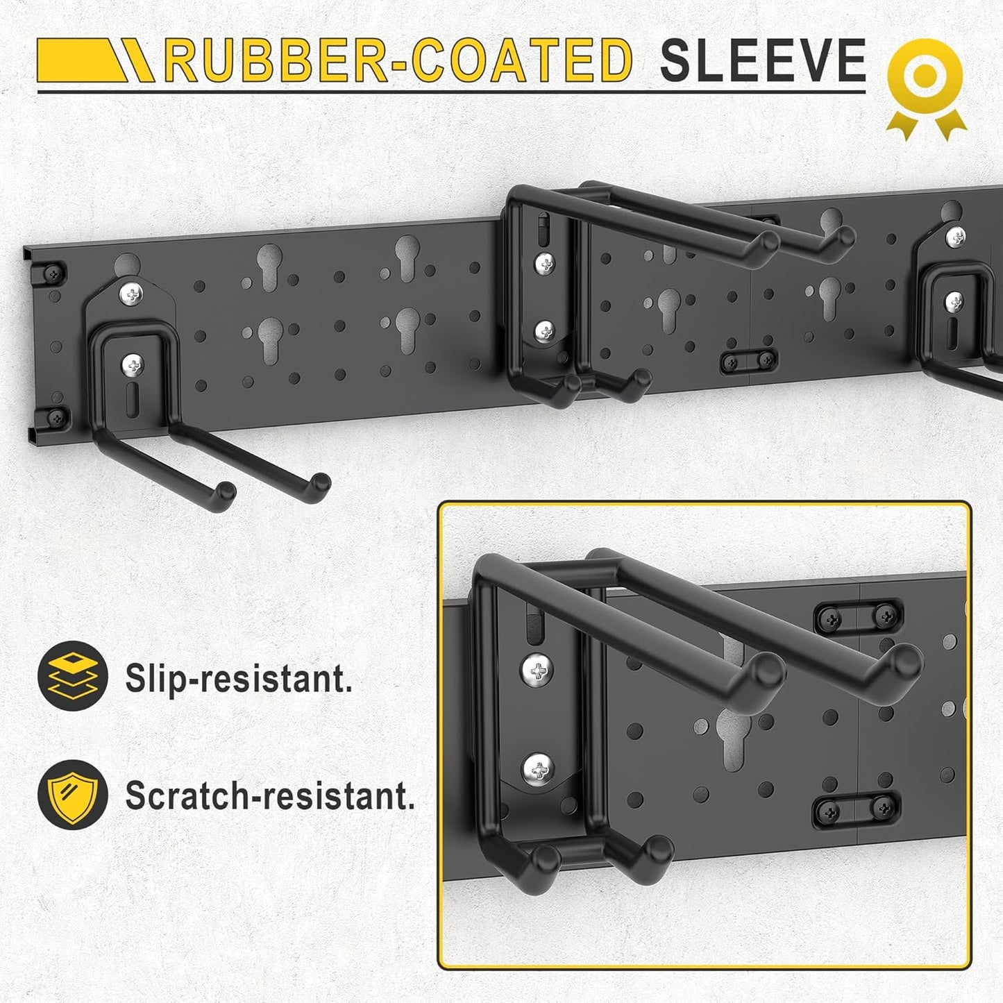 Ultrawall Garage Storage Organization, Versatile Storage Hooks Garden Tool Organizer Wall Mount, 48 Inch Yard Tool Organizer Hangers for Shovels, Rakes, Ladders, 15pcs Black