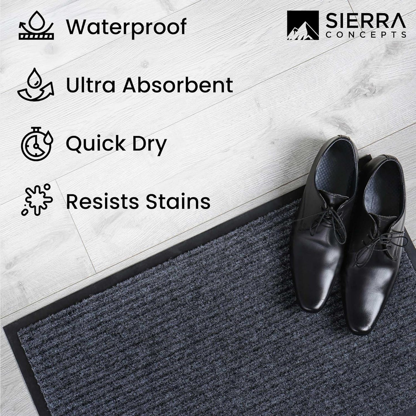 Sierra Concepts Front Door Mat X-Large Welcome Floor Mats - Entryway Indoor Outdoor Entrance Doormat, Patio, Porch, Muddy Dog Shoe, Inside Outside Low Profile 48x36in, 2-Pack Steel Gray