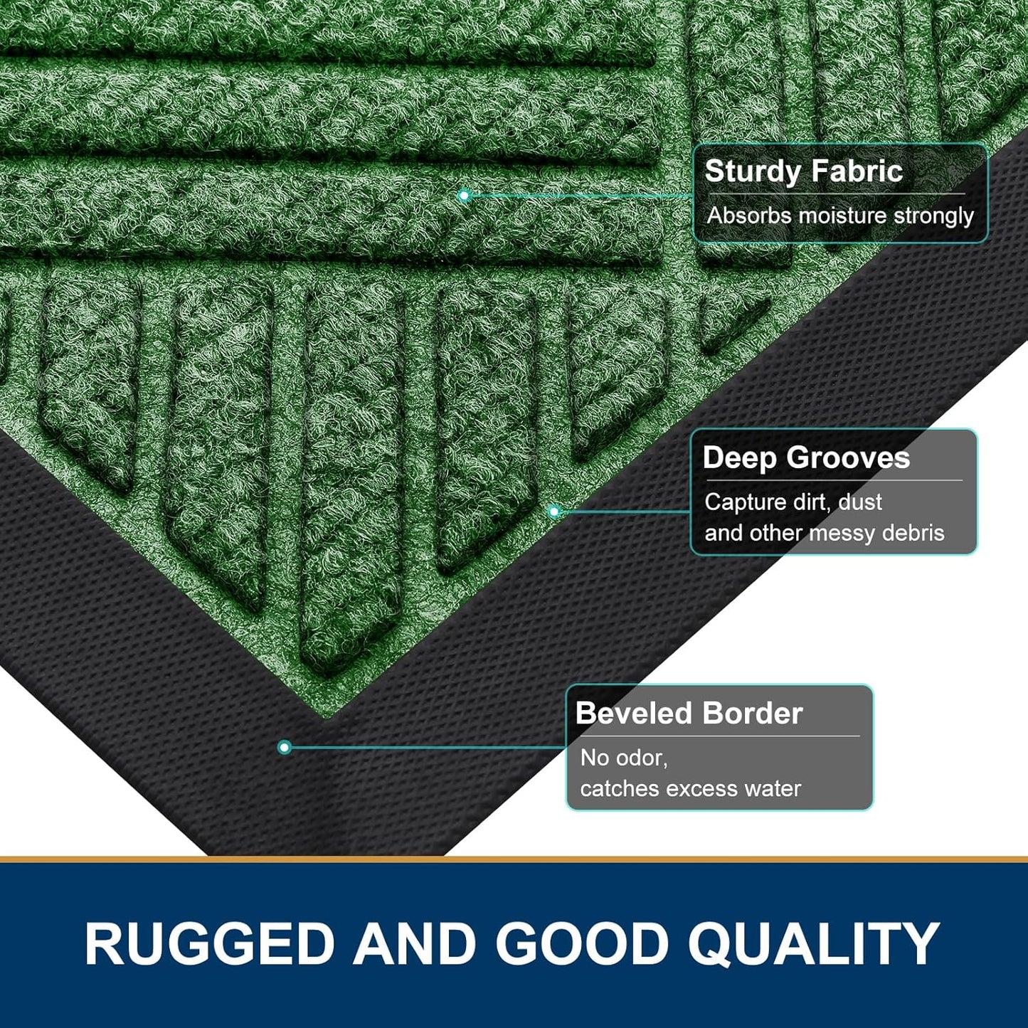 Smiry Front Door Mat Outside Entrance, Heavy Duty Outdoor Indoor Natural Rubber Doormat, Non Slip, Trap Dirt and Moisture, Easy Clean, Low Profile Patio Porch Entryway Mat, 71x47, Green