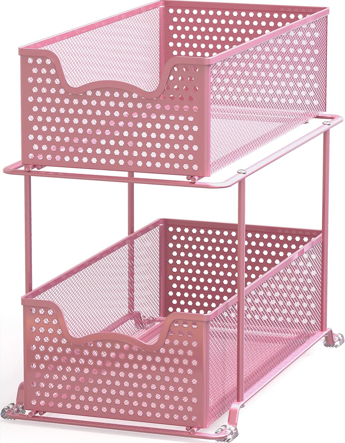 SIMPLE HOUSEWARE 2 Tier Sliding Cabinet Basket Organizer Drawer, Pink