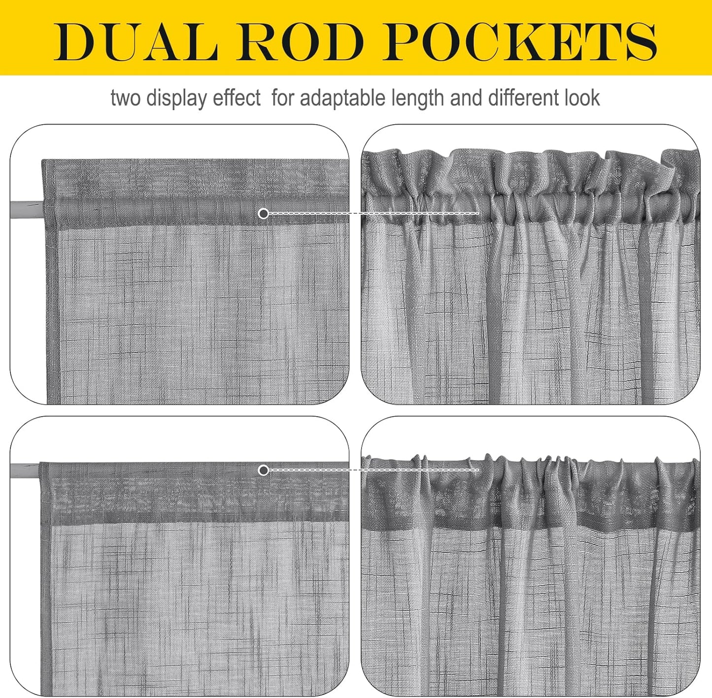 NICETOWN French Door Curtain with Bonus Tieback, Casual French Window Covering Sheer Drapes for Balcony 25 Inches Wide by 72 Inches Long, Front Back Door Shade for Bathroom, 1 PC, Dark Grey