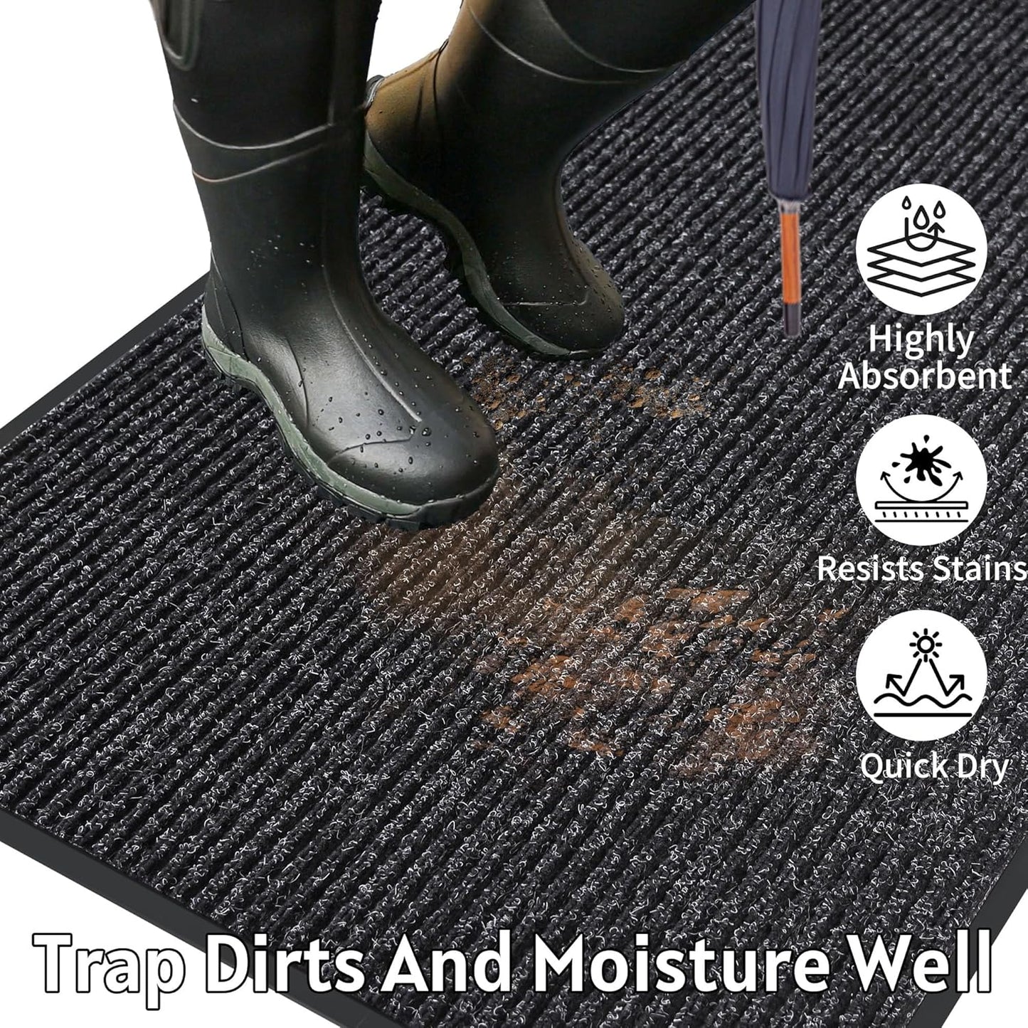 Front Door Mat Indoor Outdoor Entrance, 30" x 72" Dirt Resistant and Absorbent Door Mat, TPR Backing Non-Slip Doormats, Easy to Clean, Low Profile Welcome Floor Mat for Outside Entry