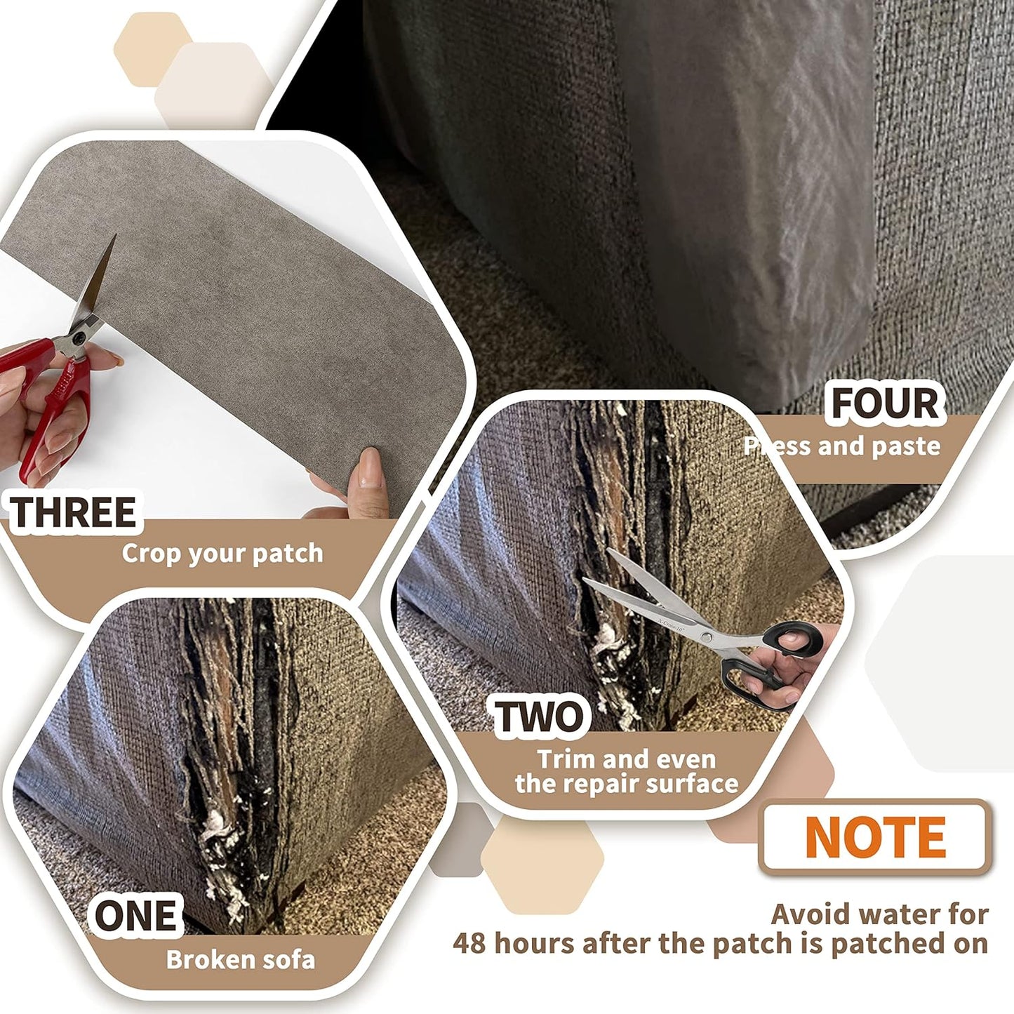 Velvet Repair Patch, Self-Adhesive Flannel Fabric Patch, Multi Colors, Microfiber Patch，Can be Used to Patch Sofas, Car Seats, Handbags, Jacket Holes and Tears (Khaki)