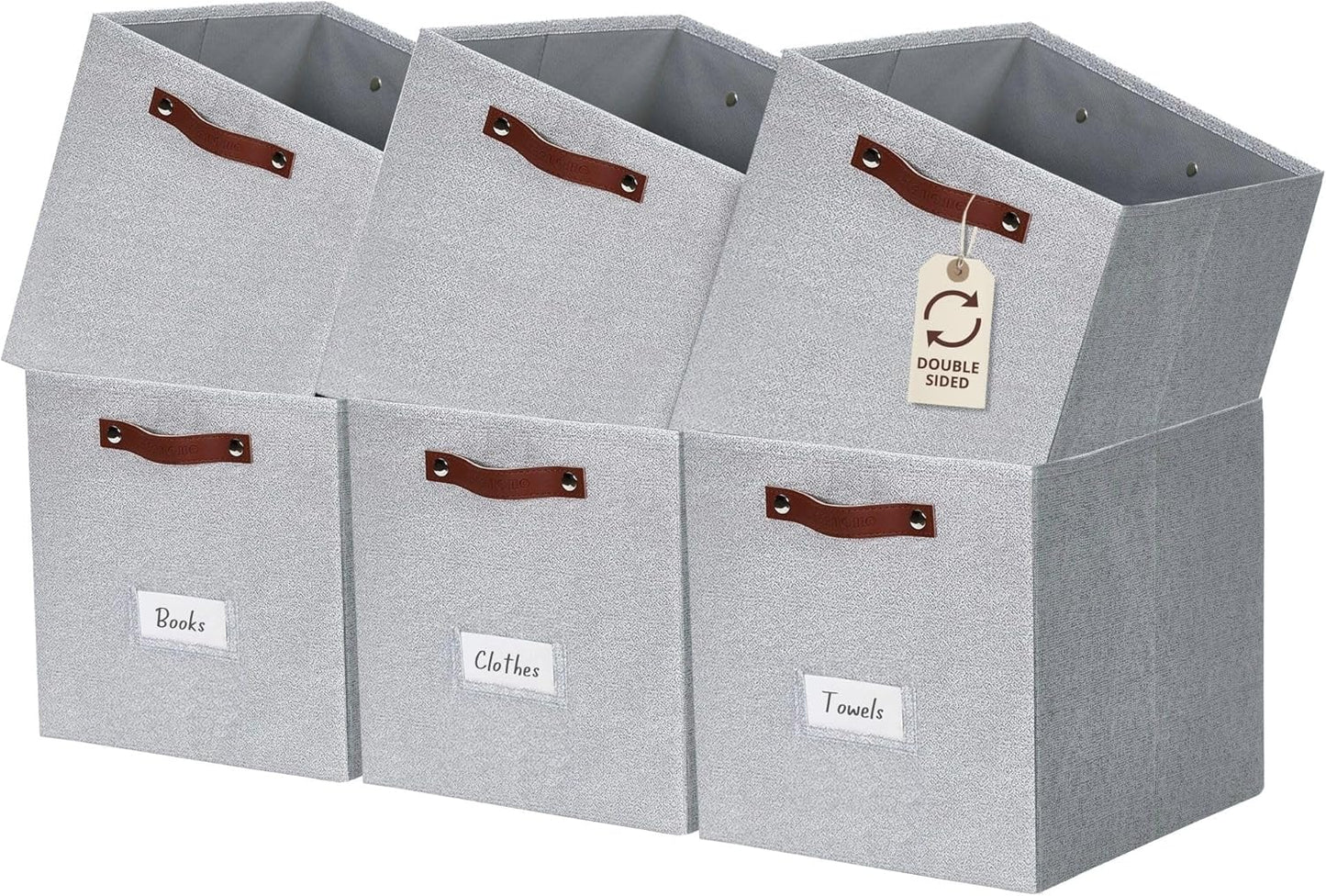 DECOMOMO Storage Cubes, 13x13x13 Storage Cube Bins with Labels, Fabric Organizer Bins (13" / 6pcs, Light Texture Grey)